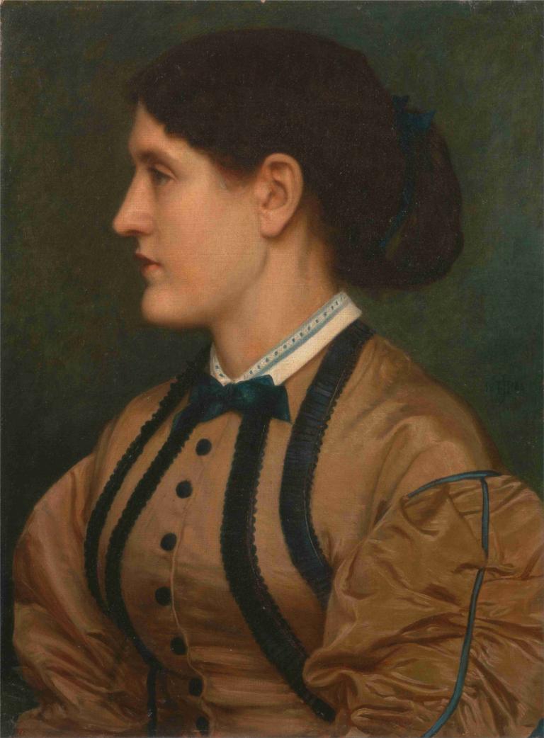 Eliza Eastlake,Edward John Poynter,Oil Painting,Oil Painting, 1girl, solo, profile, realistic, upper body