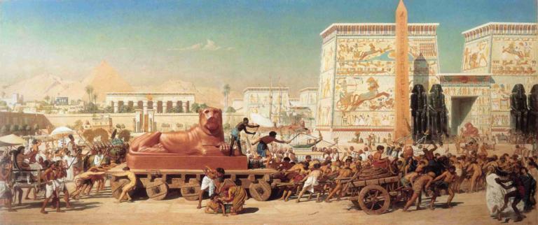 Israel in Egypt,Israël in Egypte,Edward John Poynter,Olieverf,Olieverf, leger, motorvoertuig, woestijn