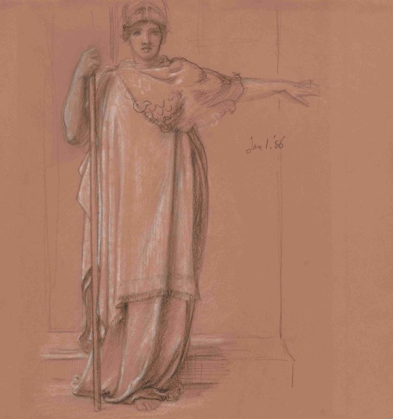 Minerva,Edward John Poynter,Olieverf,Olieverf, solo, 1 jongen, mannelijke focus, monochroom, gewaad