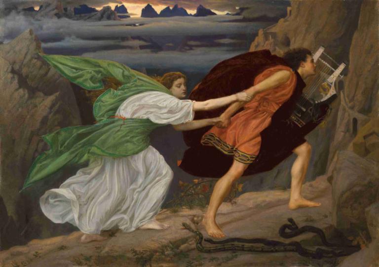 Orpheus and Eurydice,奥菲斯与欧律狄刻,Edward John Poynter,爱德华-约翰-波因特,油画,油画, 美术模仿, 赤脚, 戏仿, 多个男孩, 岬, 黑发, 2个男孩, 棕色的头发