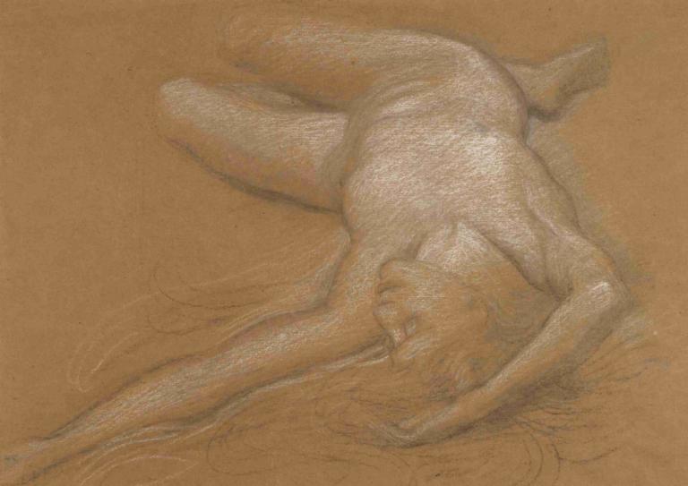 Study Of A Reclining Nude Girl For The Cave Of The Storm Nymphs,风暴仙女洞穴裸女卧姿研究,Edward John Poynter,爱德华-约翰-波因特