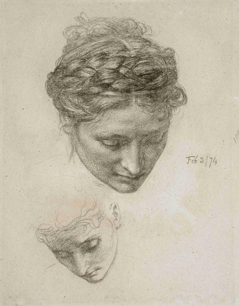 Study of Two Heads,Étude de deux têtes,Edward John Poynter,Croquis,Croquis, monochrome, médias traditionnels