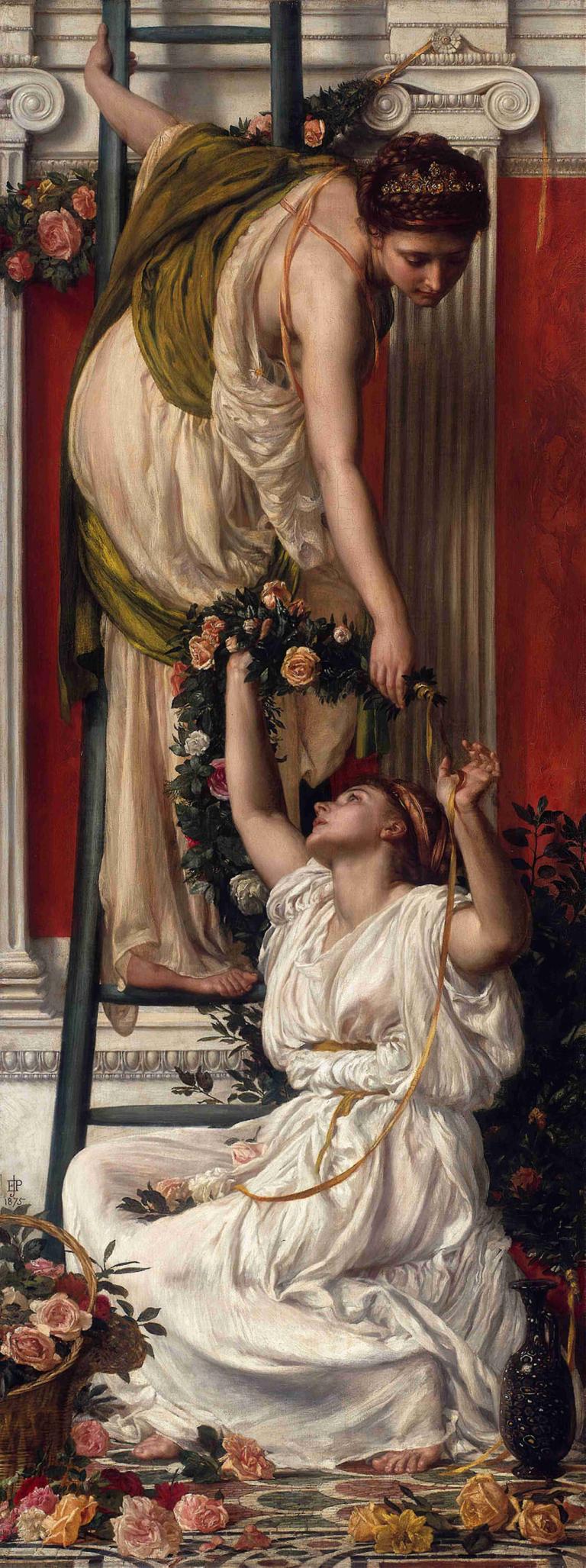 The Festival,Festivalen,Edward John Poynter,Oljemålning,Oljemålning, flera tjejer, 2 tjejer, klänning, blomma