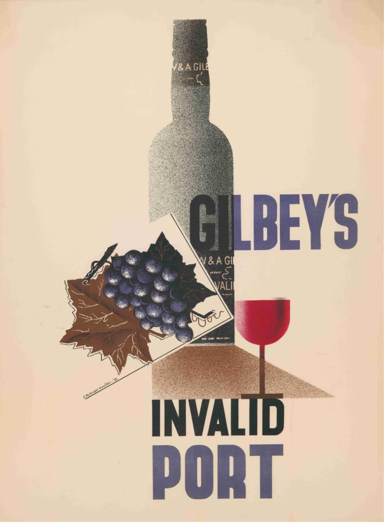 Gilbey's invalid port. D 174,Edward McKnight Kauffer,Illustration,Illustration, grapes, no humans, wine