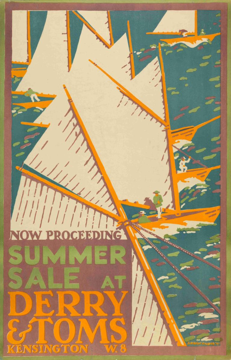 Summer Sale at Derry and Tom's, London,Edward McKnight Kauffer,Illustration,Illustration, english text, 1girl