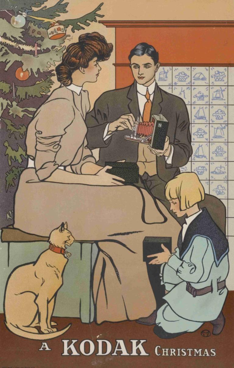 A Kodak Christmas,Een Kodak Kerstmis,Edward Penfield,Illustratie,Illustratie, kerstboom, meerdere jongens