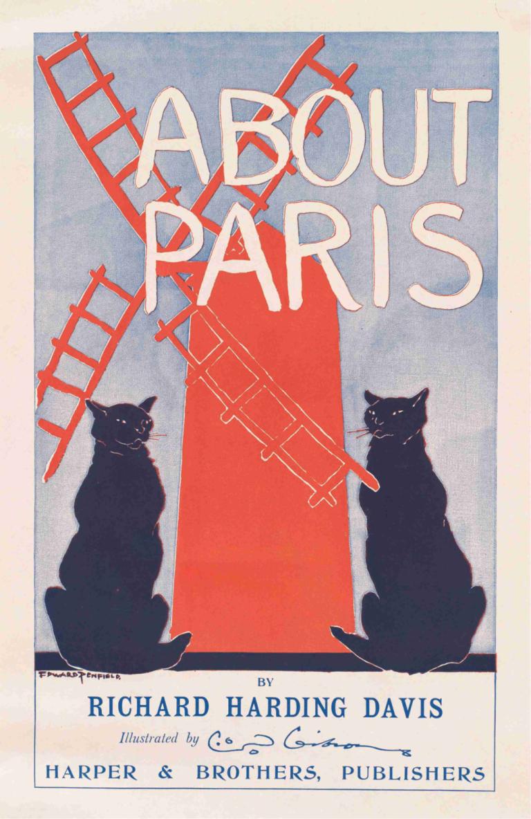 About Paris,Edward Penfield,Illustration,Illustration, no humans, cat, animal focus, english text, animal