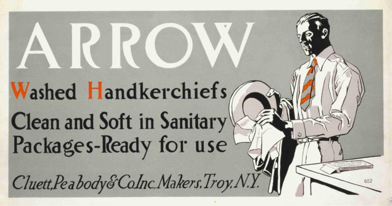 Arrow washed handkerchiefs,Edward Penfield,Illustration,Illustration, 1boy, male focus, necktie, solo