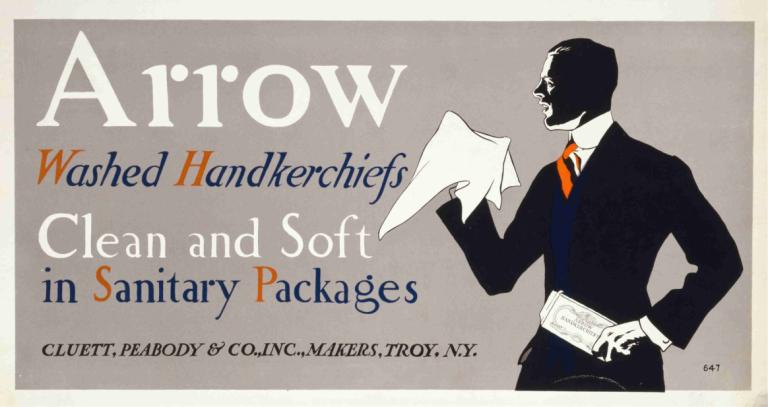 Arrow washed handkerchiefs, clean and soft in sanitary packages,Edward Penfield,Illustration,Illustration