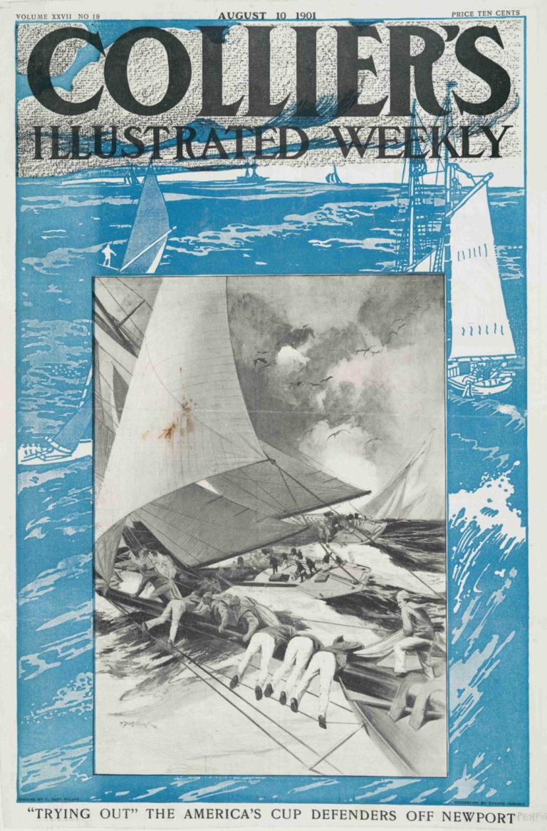 Collier's Illustrated Weekly, 'Trying Out' The America's Cup Defenders Off Newport,科利尔画报》周刊，"试用 "纽波特外的美洲杯卫冕者