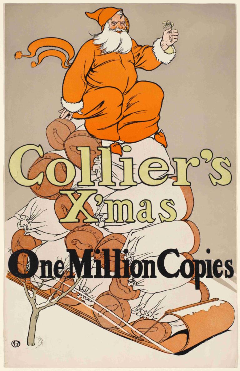 Collier's X'mas, one million copies,Edward Penfield,Illustration,Illustration, 1boy, fat, male focus