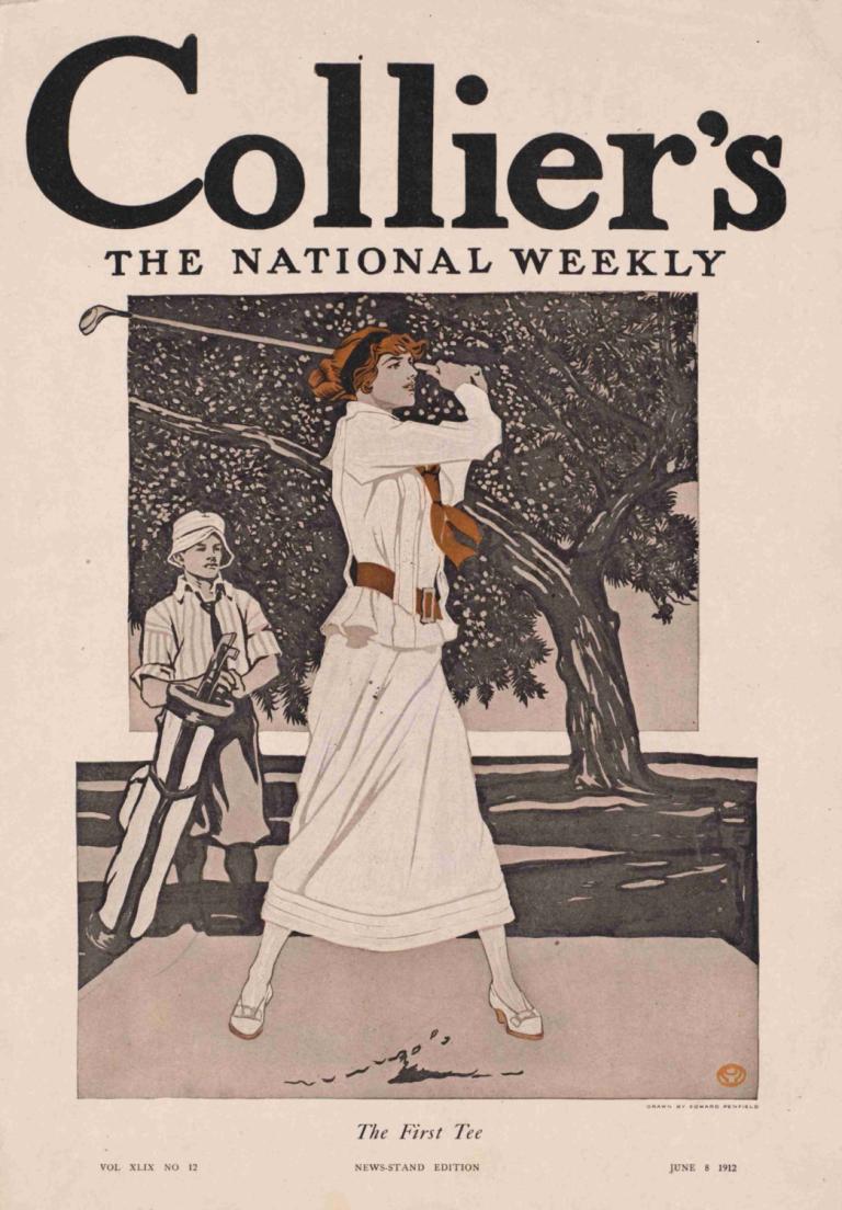 Collier's, the national weekly, the first tee,科利尔周刊》（Collier's），全国性周刊，第一发球台,Edward Penfield,爱德华-彭菲尔德,插画,插画