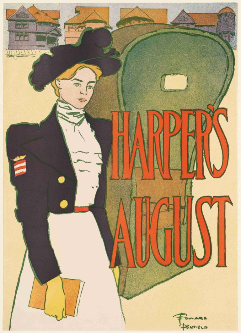 Harper's August,Harper's Αύγουστος,Edward Penfield,Εικονογράφηση,Εικονογράφηση, μονοφωνία, ξανθά μαλλιά