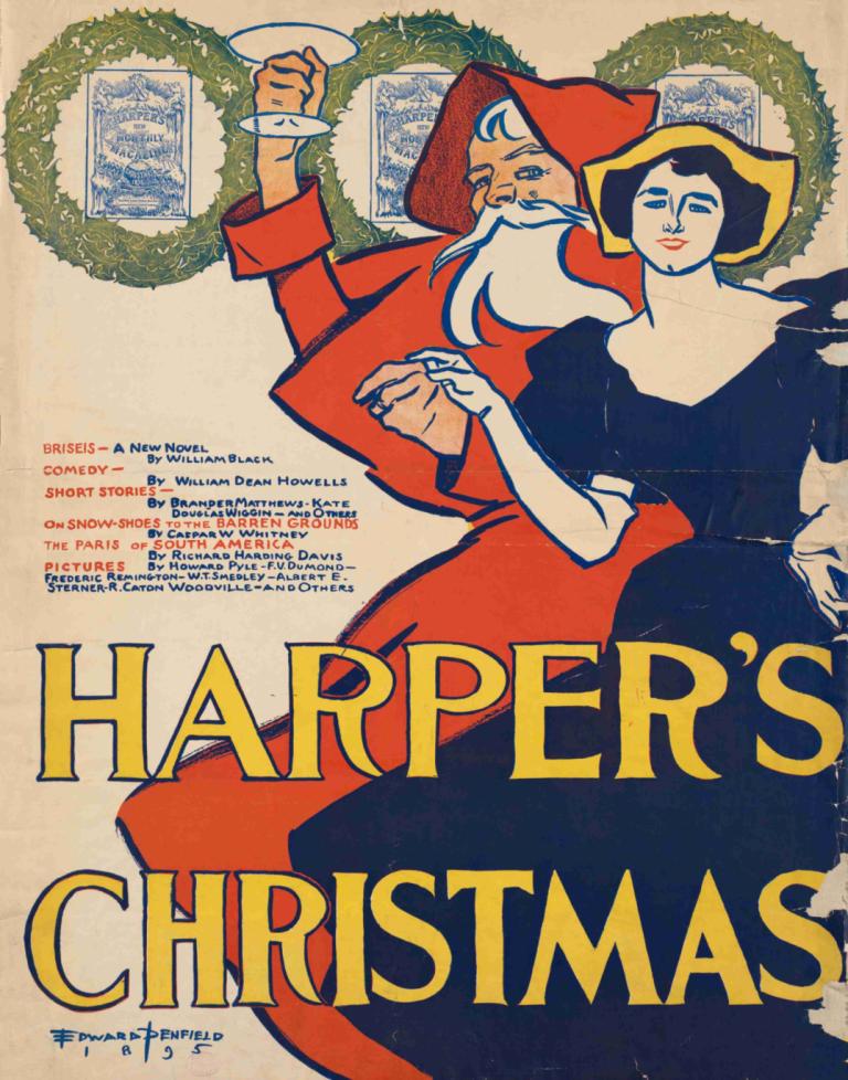 Harper's Christmas,Harper's Kerstmis,Edward Penfield,Illustratie,Illustratie, jurk, hoed, Engelse tekst