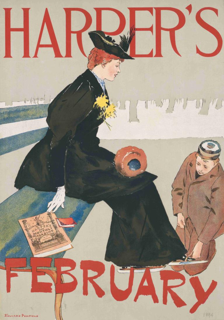 Harper's February,Harper's Φεβρουάριος,Edward Penfield,Εικονογράφηση,Εικονογράφηση, πολλά αγόρια, 2 αγόρια