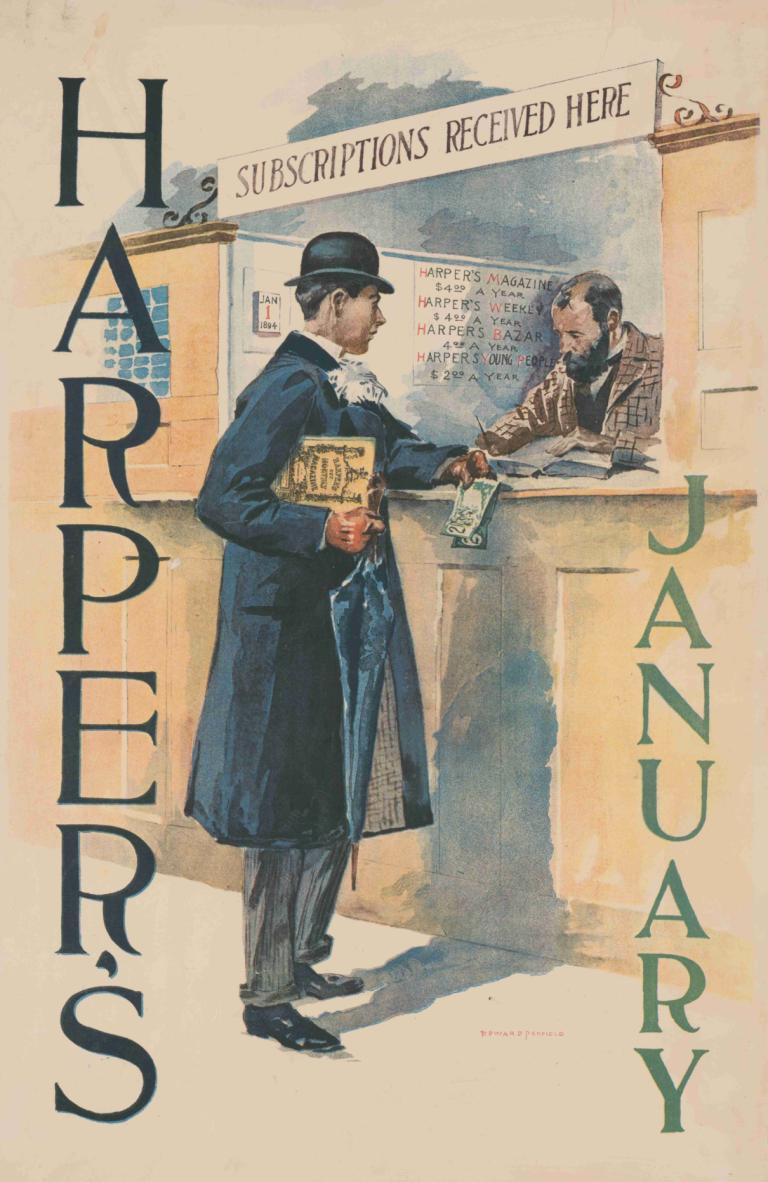 Harper's January,Harper's ianuarie,Edward Penfield,Ilustrație,Ilustrație, pălărie, Păr facial