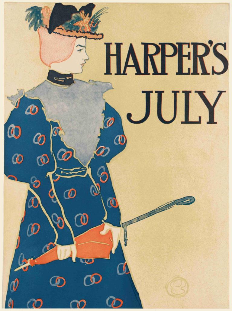 Harper's July,Harper's Ιούλιος,Edward Penfield,Εικονογράφηση,Εικονογράφηση, 1 κορίτσι, μονοφωνία, φόρεμα