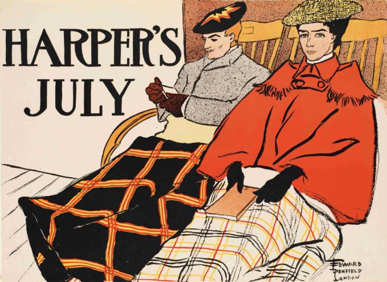 Harper's July,Edward Penfield,Illustration,Illustration, multiple boys, 2boys, gloves, male focus, pompadour