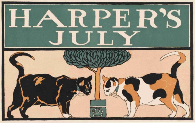 Harper's July,Edward Penfield,Illustration,Illustration, no humans, animal focus, border, dog, english text