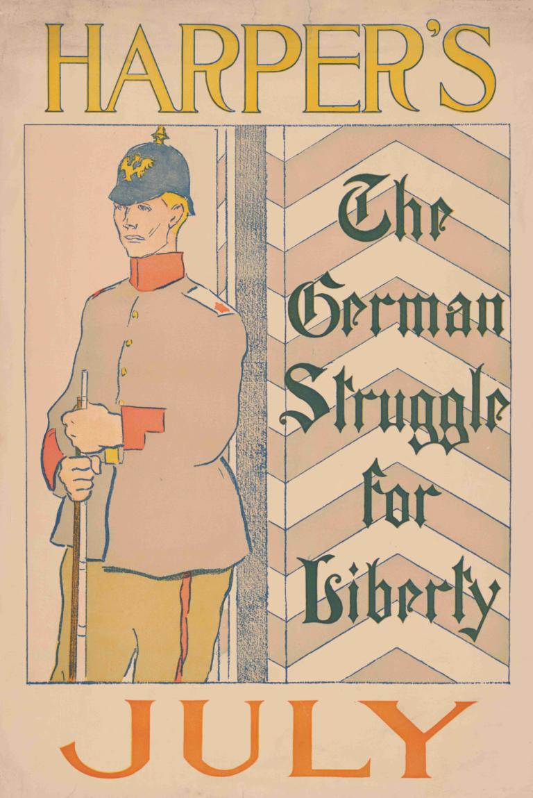 Harper's July. The German struggle for liberty,哈珀的七月。德國人為自由而戰,Edward Penfield,愛德華·彭菲爾德,插畫,插畫, 1男孩, 男性焦點, 制服