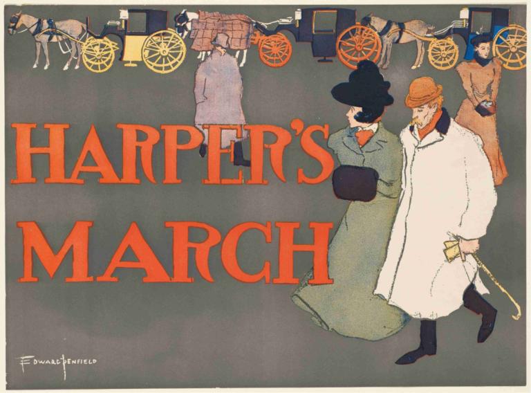 Harper's March,Edward Penfield,Ilustracja,Ilustracja, wielu chłopców, czarne włosy, czarne obuwie, kapelusz