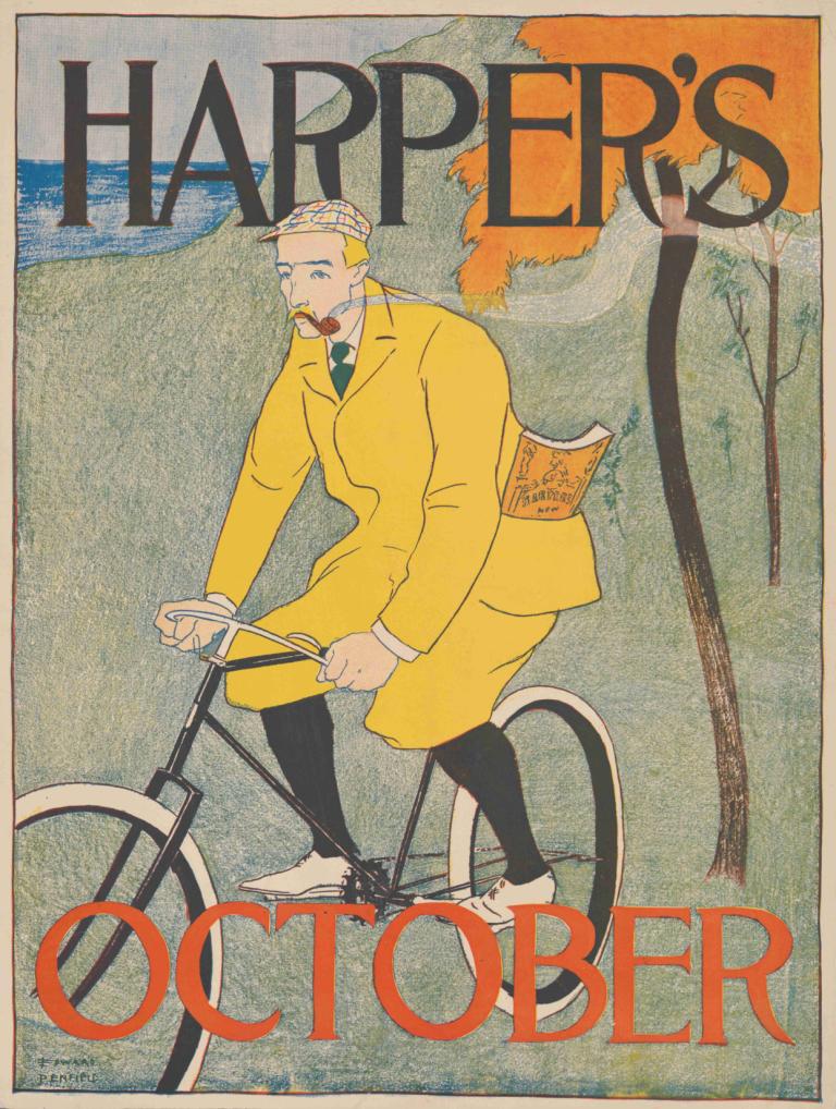 Harper's October,Edward Penfield,Эдвард Пенфилд,Иллюстрация,Иллюстрация, 1 мальчик, мужской фокус, соло