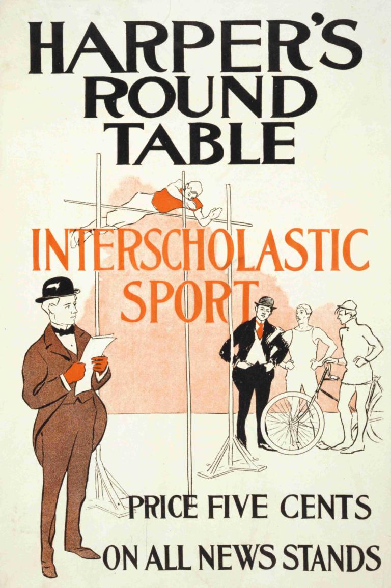 Harper's round table, interscholastic sport,Harpers runder Tisch, interschulischer Sport,Edward Penfield