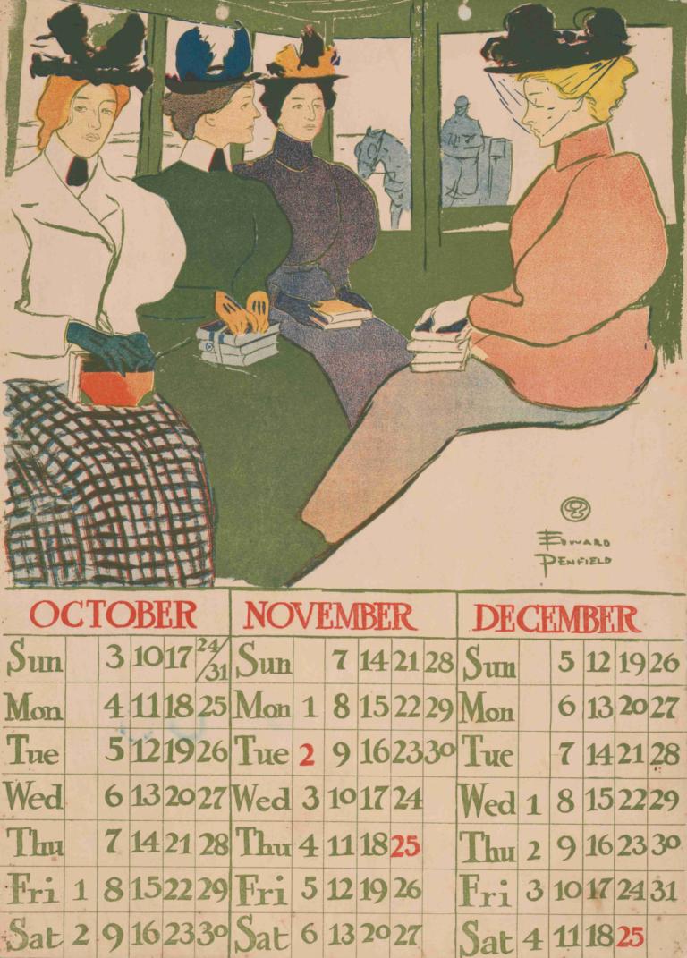 October November December 1897 calendar,Edward Penfield,Illustration,Illustration, calendar (medium), hat