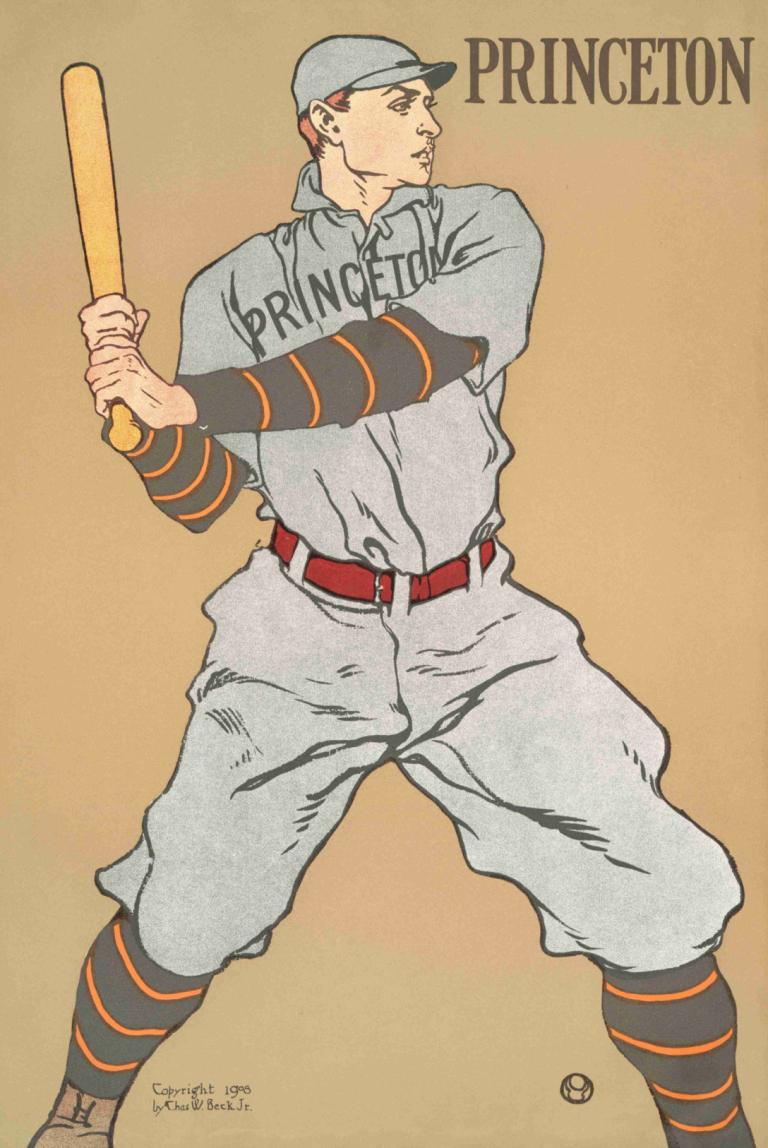 Princeton,Edward Penfield,Illustration,Illustration, 1boy, male focus, solo, hat, baseball uniform