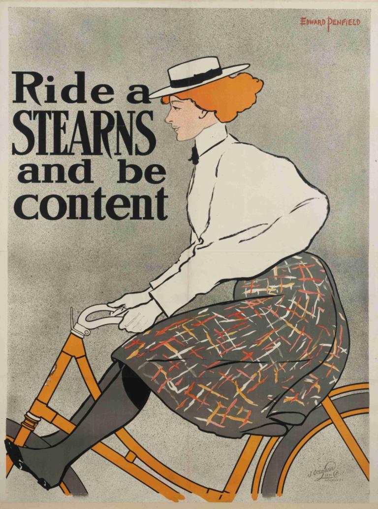 Ride a Stearn and Be Content,ステアリンに乗り、満足する,Edward Penfield,エドワード・ペンフィールド,イラスト,イラスト, 自転車, ソロ, 男の子1名, 帽子, 男性の焦点