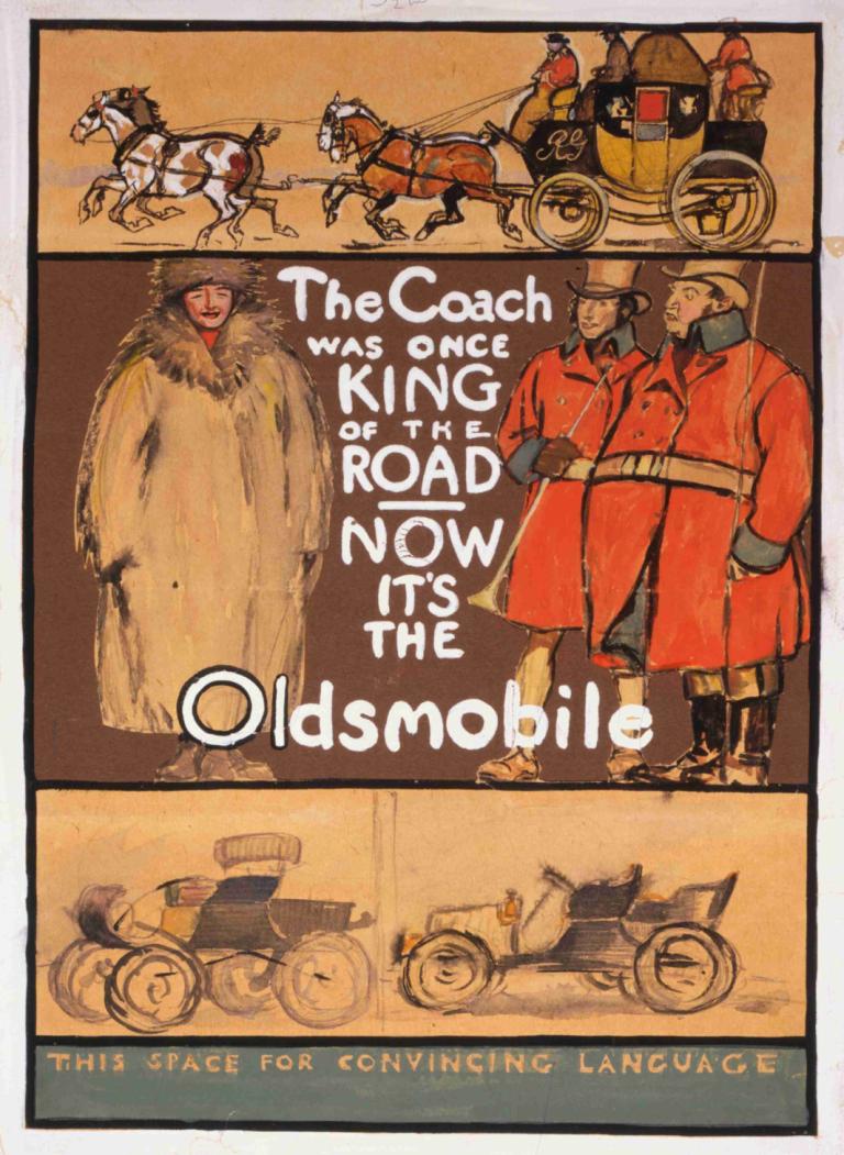 The coach was once king of the road - now it's the Oldsmobile,Yolların kralı bir zamanlar at arabasıydı