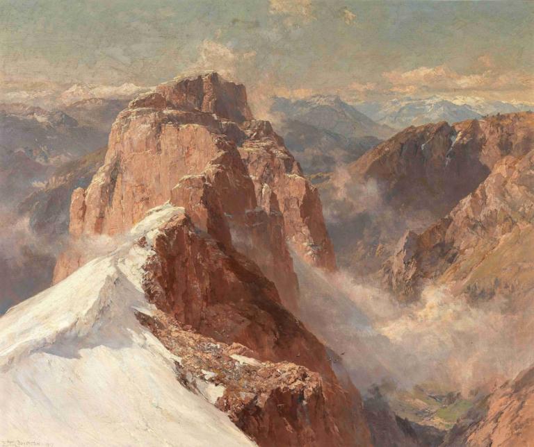 A View of Crozzon di Brenta from Cima Tosa with Pilastro dei Francesi,Edward Theodore Compton,Oil Painting