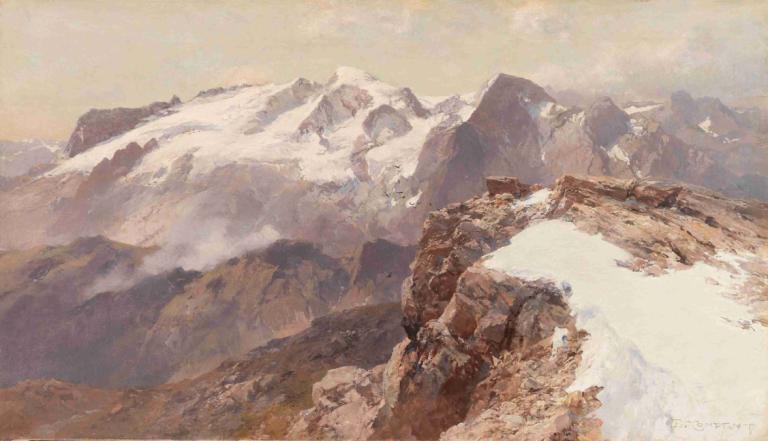 Ansicht der Marmolata vom Piz Boè aus,Pemandangan Marmolada dari Piz Boè,Edward Theodore Compton