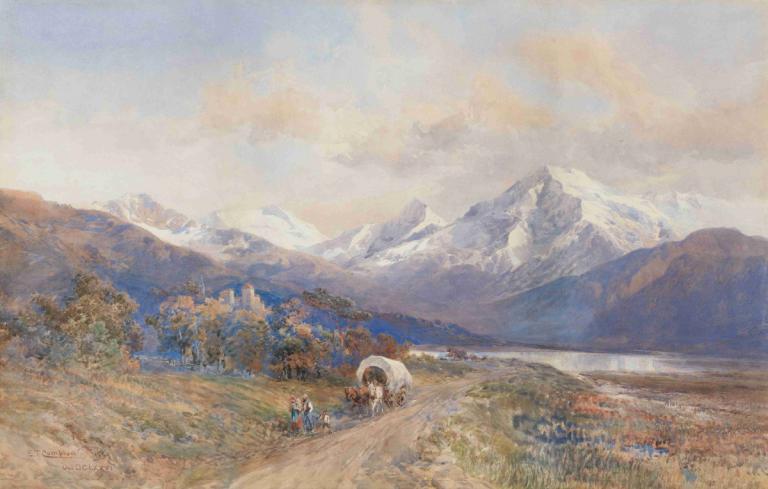 Blick auf den Ortler von St. Valentin,Udsigt over Ortler fra St. Valentin,Edward Theodore Compton,Oliemaleri