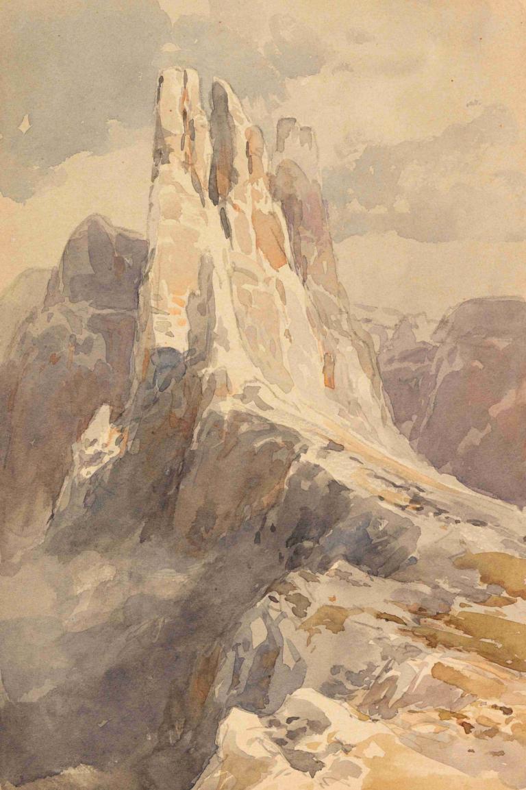 Blick auf die Vajolet-Türme in den Dolomiten,Edward Theodore Compton,Oil Painting,Oil Painting, no humans