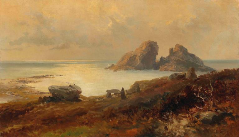 Coastal landscape,Kystlandskap,Edward Theodore Compton,Oljemaleri,Oljemaleri, natur, utendørs, himmel, Sky