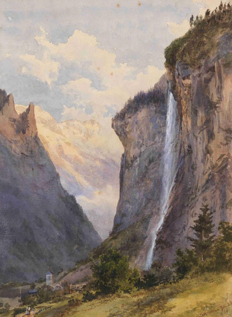 Der Staubbachfall in Lauterbrunnen (Schweiz),라우터브루넨의 슈타우브바흐 폭포(스위스),Edward Theodore Compton,에드워드 시어도어 컴튼