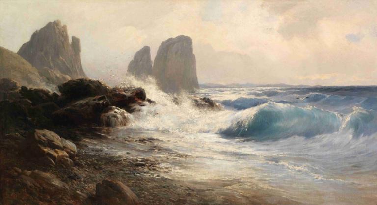 Die Faraglioni-Felsen vor der Küste von Capri,Faraglioni-klipperne ud for Capris kyst,Edward Theodore Compton