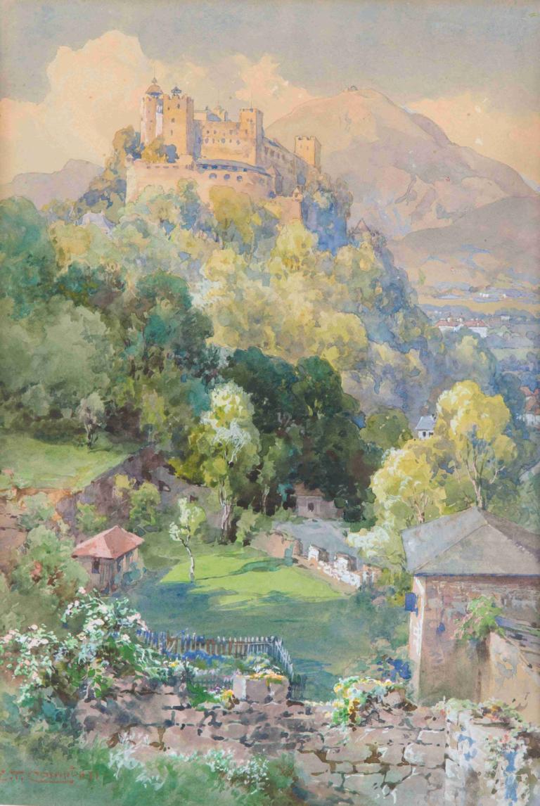 Festung Hohensalzburg von der Richterhöhe,Edward Theodore Compton,Oil Painting,Oil Painting, scenery