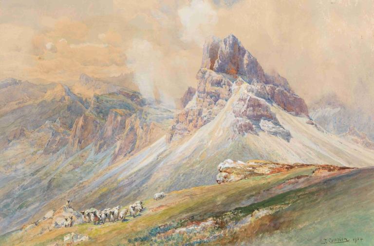 From the Dolomites,Edward Theodore Compton,Oil Painting,Oil Painting, scenery, no humans, mountain, outdoors