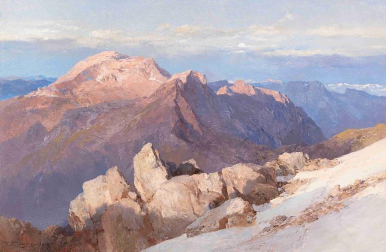 Hoher Göll vom Watzmann-Hocheck,Edward Theodore Compton,Oil Painting,Oil Painting, no humans, scenery