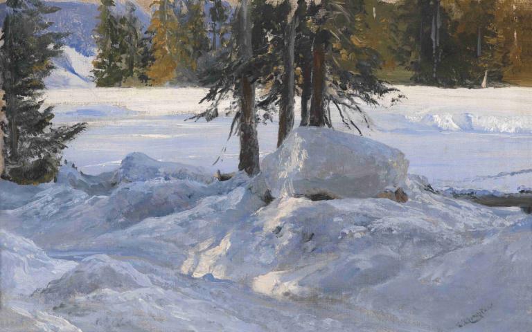 Wintersonne,Edward Theodore Compton,Oil Painting,Oil Painting, no humans, tree, scenery, snow, outdoors