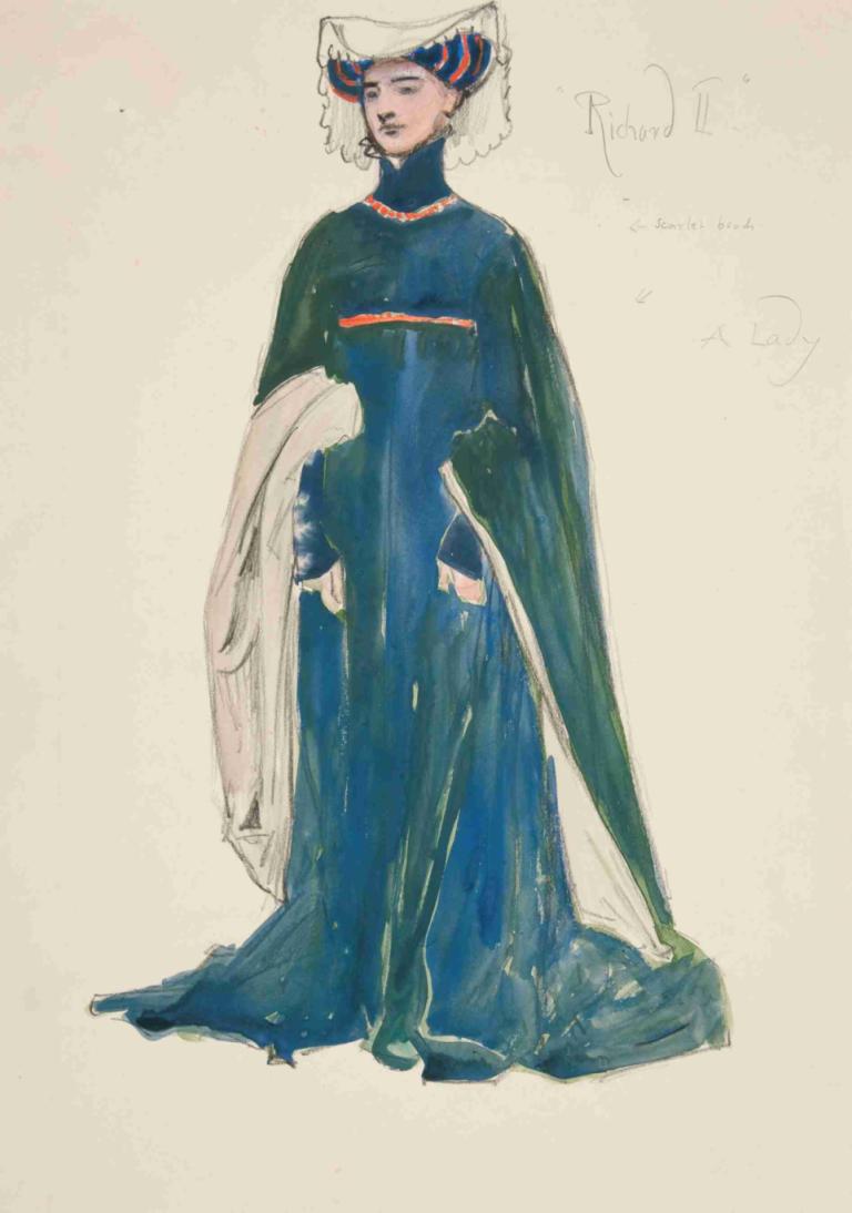 A Lady, costume sketch for Henry Irving’s Planned Production of King Richard II,Edwin Austin Abbey