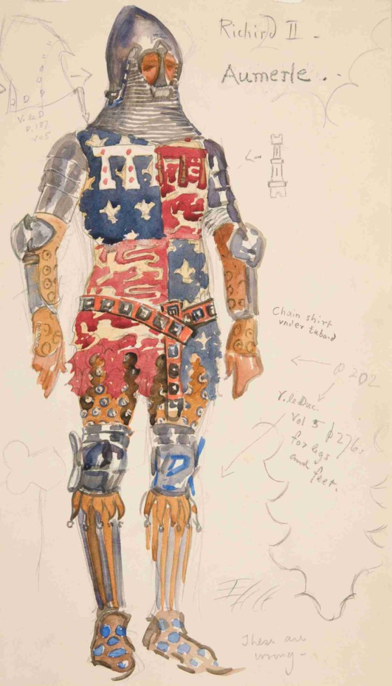 Aumerle [armed], costume sketch for Henry Irving’s 1898 Planned Production of Richard II,Aumerle [beväpnad]