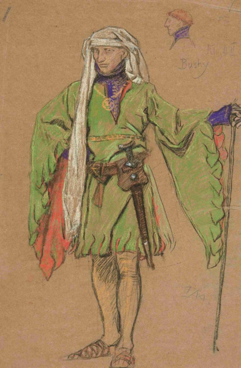 Bushy, costume sketch for King Richard II,リチャード2世の衣装スケッチ,Edwin Austin Abbey,エドウィン・オースティン・アビー,イラスト,イラスト, ソロ