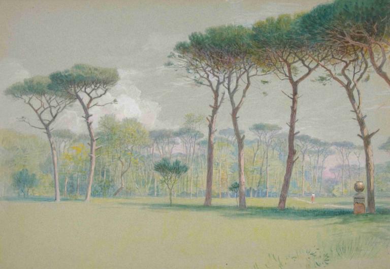 Castel Fusano; Landscape - vast lawn and trees,カステル・フザーノ、広大な芝生と木々の風景,Edwin Austin Abbey,エドウィン・オースティン・アビー