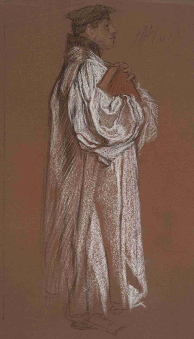 Figure for Trial of Catherine,Figur for Trial of Catherine,Edwin Austin Abbey,Pastel,Pastel, 1 dreng, solo