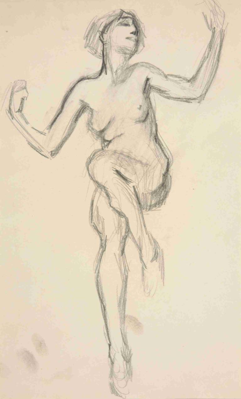 Figure study for 'The Hours' II,Edwin Austin Abbey,Sketch,Sketch, 1girl, sketch, nude, solo, monochrome