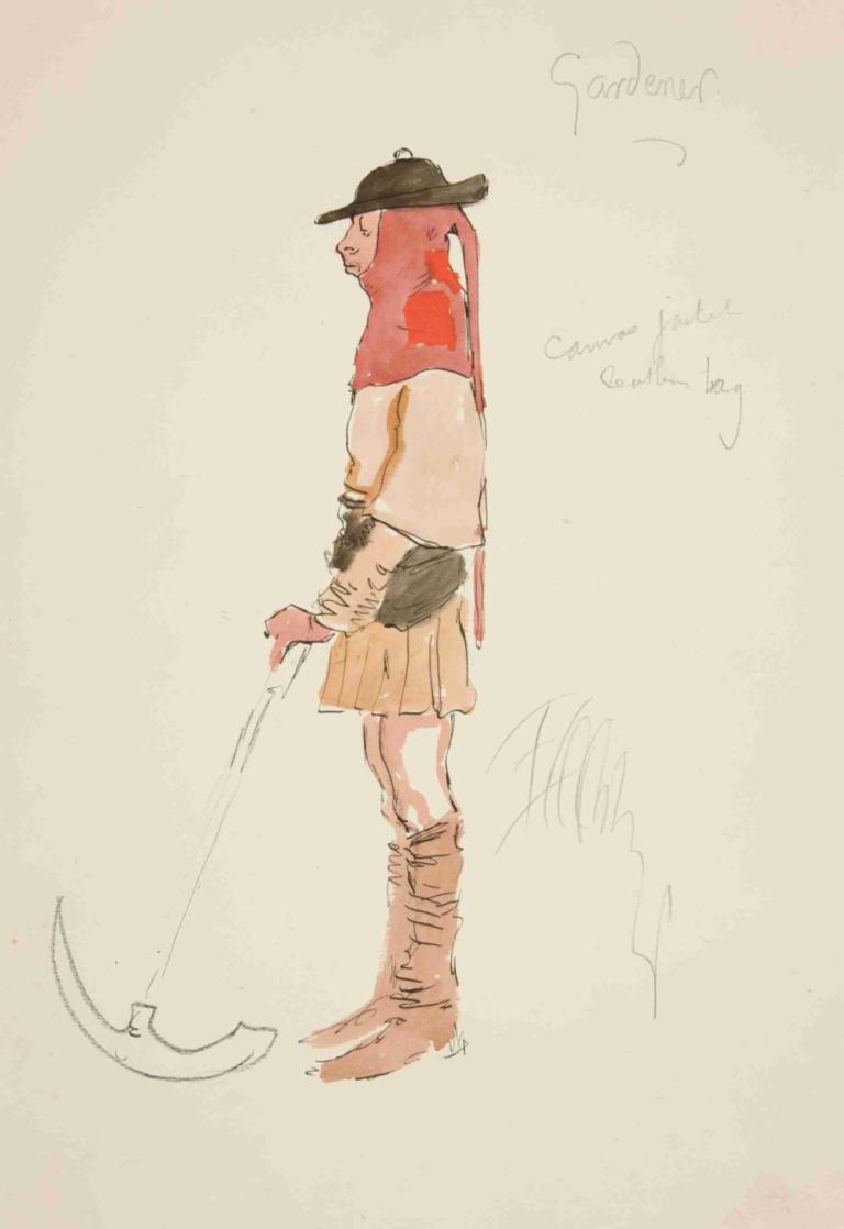 Gardener, costume sketch for Henry Irving’s Planned Production of King Richard II,园丁，亨利-欧文计划制作的《理查二世国王》服装草图