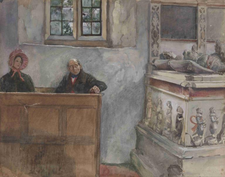 In Church,În biserică,Edwin Austin Abbey,Pastel,Pastel, mai multi baieti, fereastră, parodie artistică